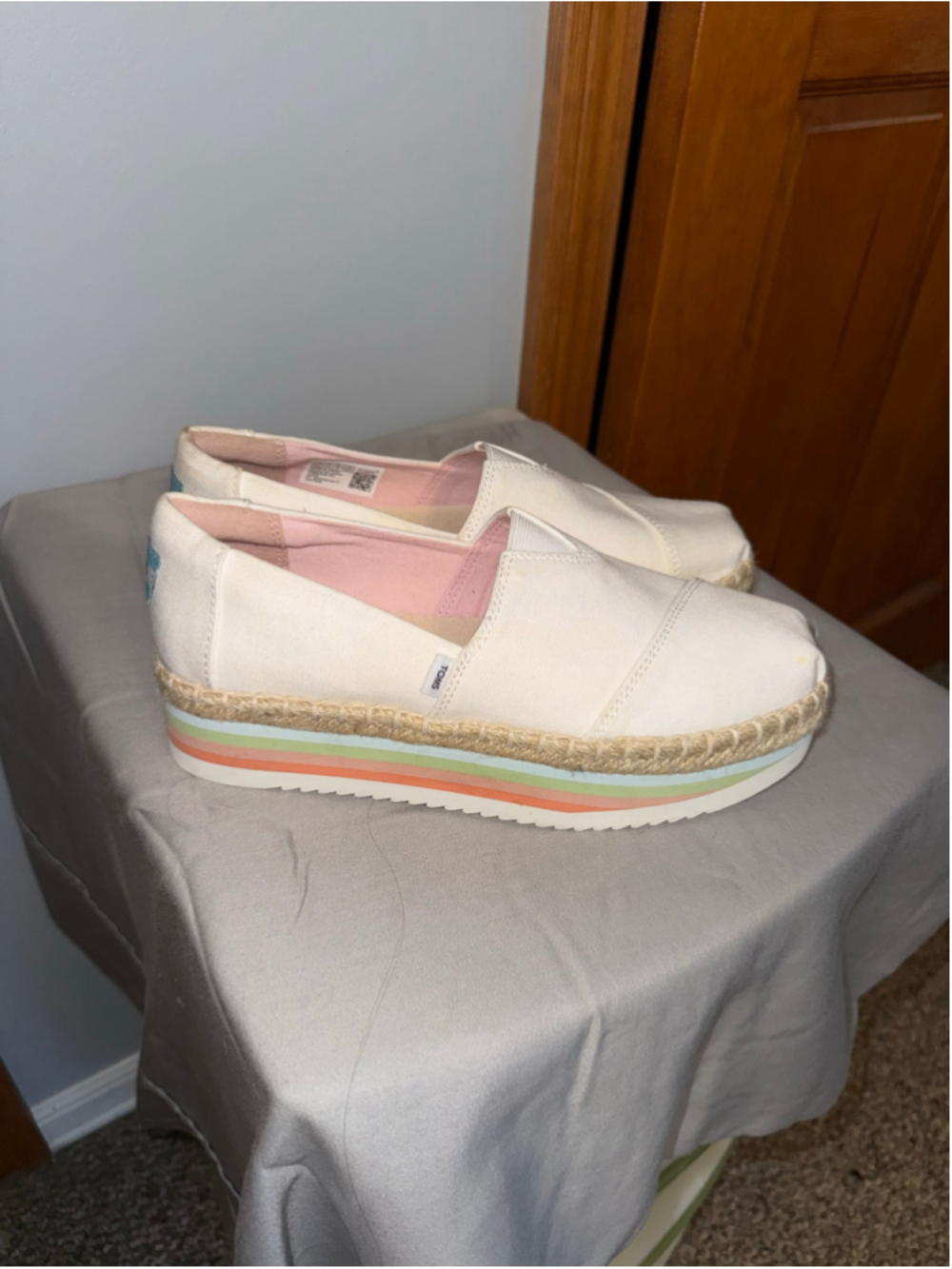 Women's TOMS Alpargata Platform Espadrilles Size 6.5 White Multicolor
